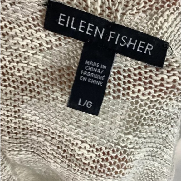 Eileen Fisher Sz L Open Knit Crochet Hem Cardigan Organic Linen Cotton Blend - Picture 5 of 6
